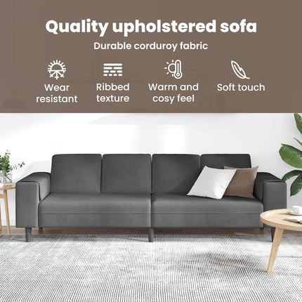 Soffa Mörkgrå 250 x 77 x 76 cm Kordread tyg