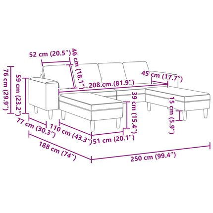 Vardagsrumsoffa 3 pcs Rosa 250 x 188 x 76 cm