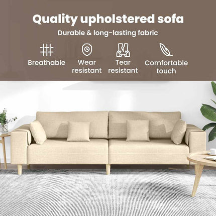 Soffa med kudde Kräm 250 x 77 x 76 cm tyg