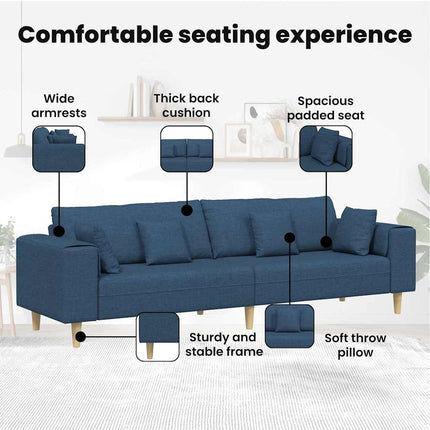 Soffa med kudde Blå 250 x 77 x 76 cm tyg