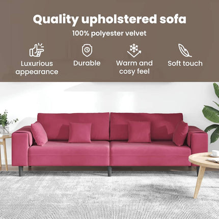 Soffa Vinröd 250 x 77 x 76 cm Sammet