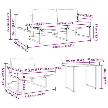 Trädgårdsmöbelset 3 pcs Ljusgrå Stål