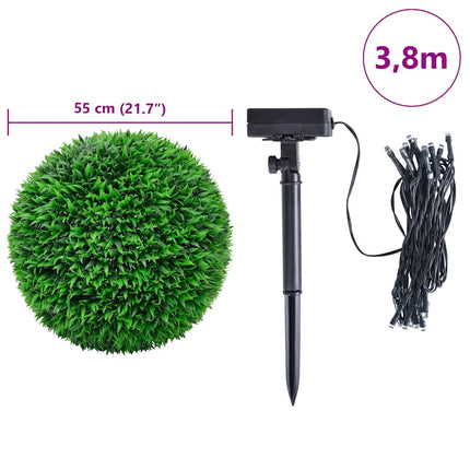 Plastkulor av buxbom med LED-lampor 2 st gröna 55 cm