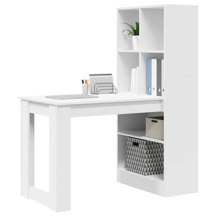 Skrivbord med hylla Vit 122 x 67 x 145 cm Konstruerat trä