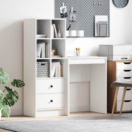 Skrivbord med låda med hylla med lagring 2 pcs Vit