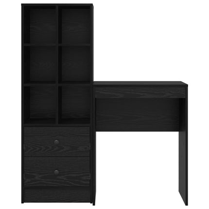 Skrivbord med låda med hylla med lagring 2 pcs Svart Ek
