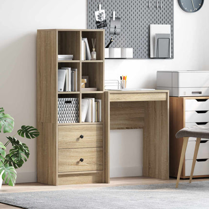 Skrivbord med låda med hylla med lagring 2 pcs Sonoma-ek