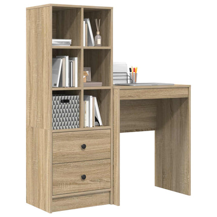 Skrivbord med låda med hylla med lagring 2 pcs Sonoma-ek