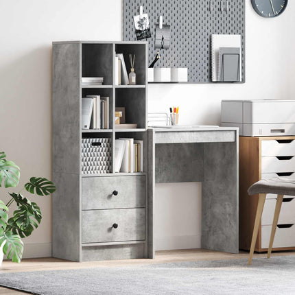Skrivbord med låda med hylla med lagring 2 pcs Betonggrå