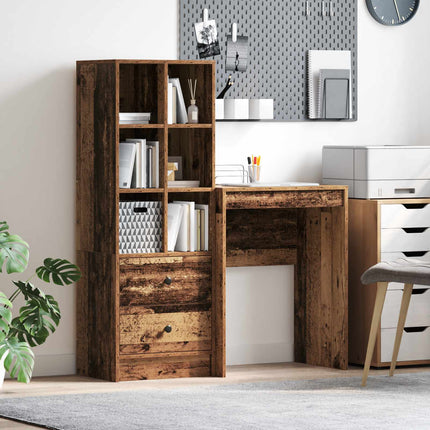 Skrivbord med låda med hylla med lagring 2 pcs Gammalt trä