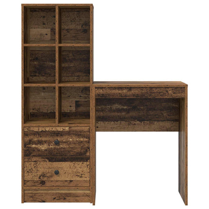 Skrivbord med låda med hylla med lagring 2 pcs Gammalt trä