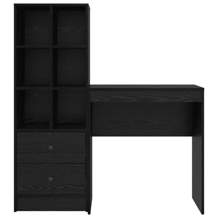 Skrivbord med låda med hylla med lagring 2 pcs Svart Ek