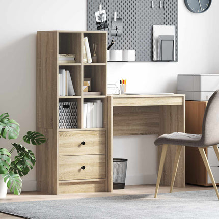 Skrivbord med låda med hylla med lagring 2 pcs Sonoma-ek