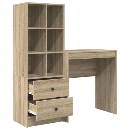 Skrivbord med låda med hylla med lagring 2 pcs Sonoma-ek