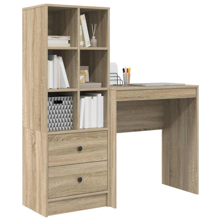 Skrivbord med låda med hylla med lagring 2 pcs Sonoma-ek