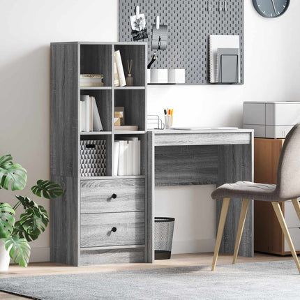 Skrivbord med låda med hylla med lagring 2 pcs Grå Sonoma