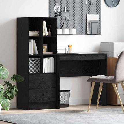 Skrivbord med låda med hylla med lagring 2 pcs Svart Ek