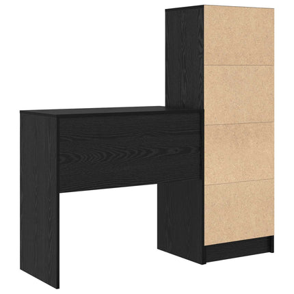 Skrivbord med låda med hylla med lagring 2 pcs Svart Ek