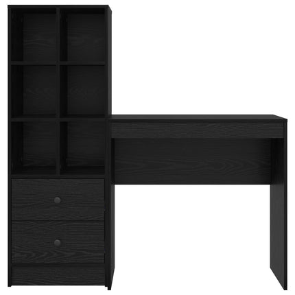Skrivbord med låda med hylla med lagring 2 pcs Svart Ek