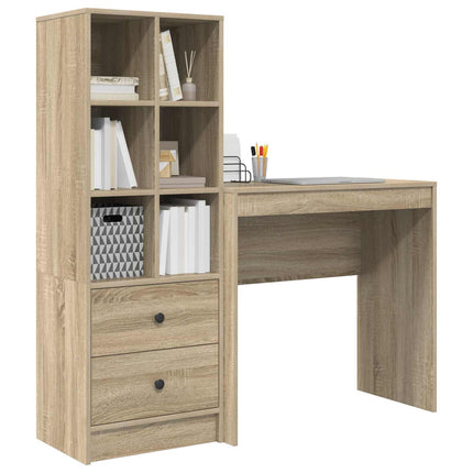 Skrivbord med låda med hylla med lagring 2 pcs Sonoma-ek