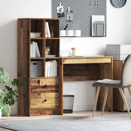 Skrivbord med låda med hylla med lagring 2 pcs Gammalt trä