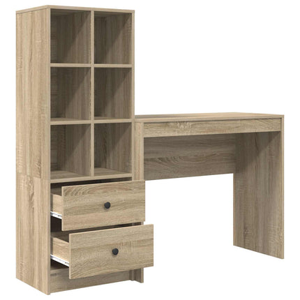 Skrivbord med låda med hylla med lagring 2 pcs Sonoma-ek