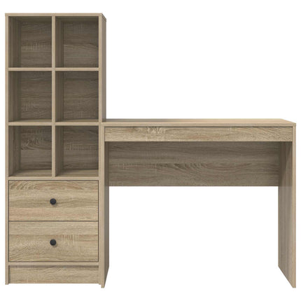 Skrivbord med låda med hylla med lagring 2 pcs Sonoma-ek