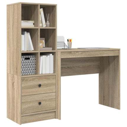 Skrivbord med låda med hylla med lagring 2 pcs Sonoma-ek