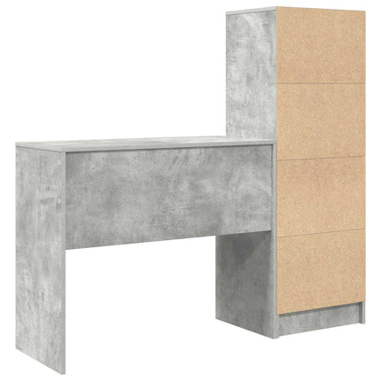 Skrivbord med låda med hylla med lagring 2 pcs Betonggrå