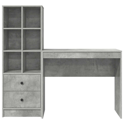 Skrivbord med låda med hylla med lagring 2 pcs Betonggrå