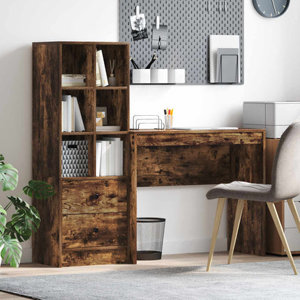 Skrivbord med låda med hylla med lagring 2 pcs Rökt ek