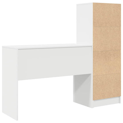 Skrivbord med låda med hylla med lagring 2 pcs Vit