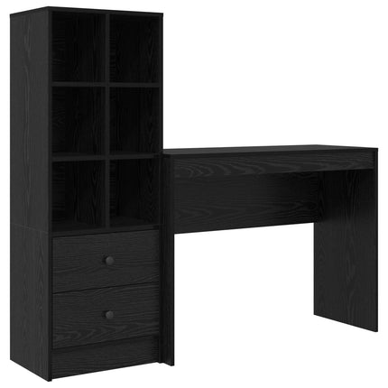 Skrivbord med låda med hylla med lagring 2 pcs Svart Ek