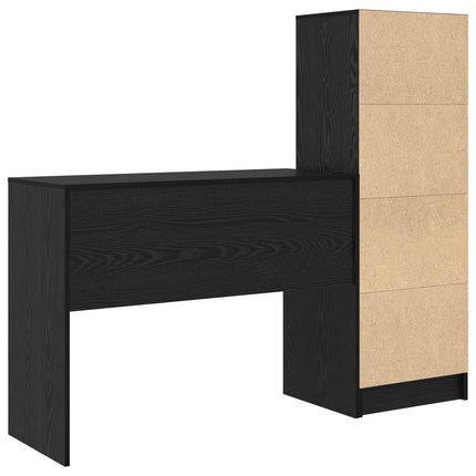 Skrivbord med låda med hylla med lagring 2 pcs Svart Ek