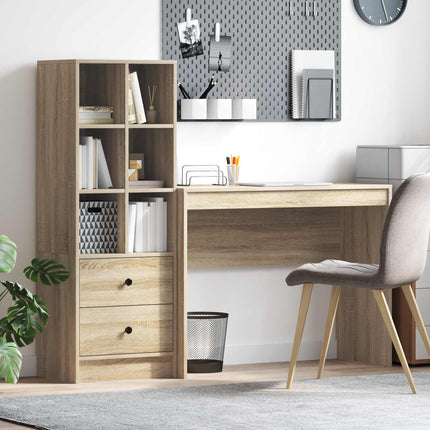 Skrivbord med låda med hylla med lagring 2 pcs Sonoma-ek