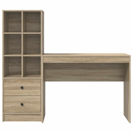 Skrivbord med låda med hylla med lagring 2 pcs Sonoma-ek