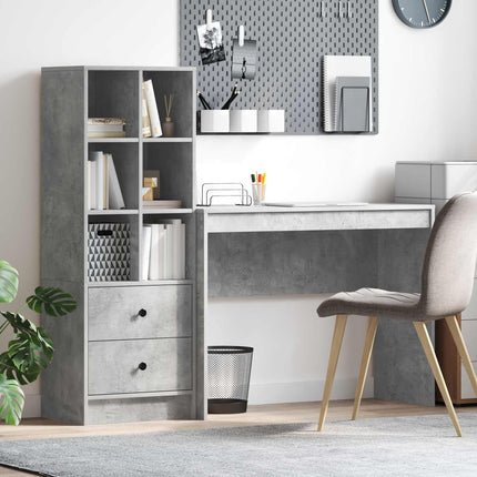 Skrivbord med låda med hylla med lagring 2 pcs Betonggrå
