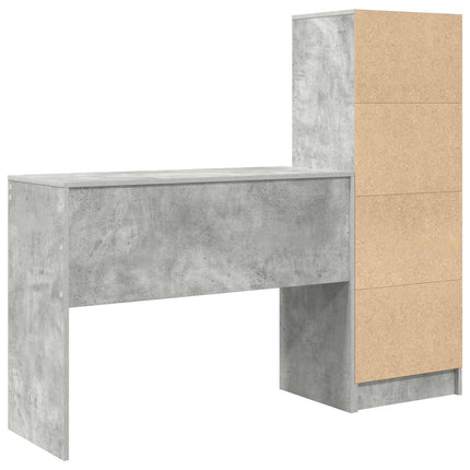 Skrivbord med låda med hylla med lagring 2 pcs Betonggrå
