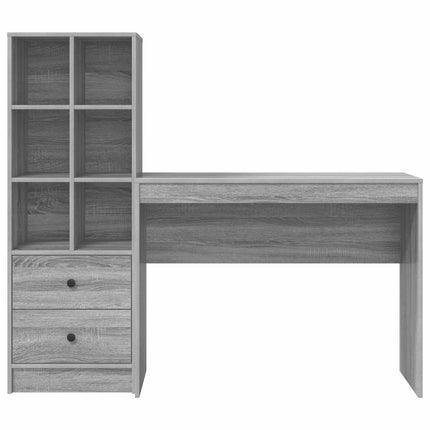 Skrivbord med låda med hylla med lagring 2 pcs Grå Sonoma