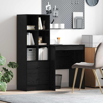 Skrivbord med låda med hylla med lagring 2 pcs Svart Ek