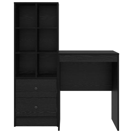 Skrivbord med låda med hylla med lagring 2 pcs Svart Ek