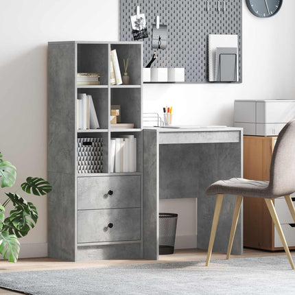 Skrivbord med låda med hylla med lagring 2 pcs Betonggrå
