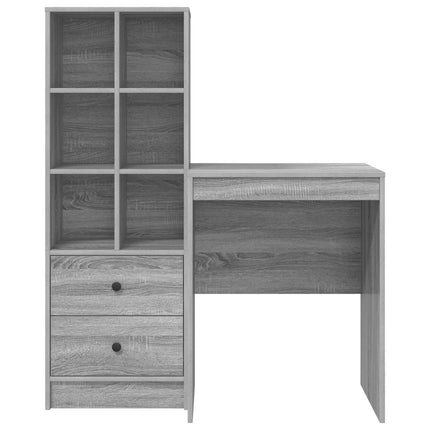 Skrivbord med låda med hylla med lagring 2 pcs Grå Sonoma