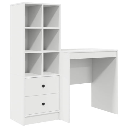 Skrivbord med låda med hylla med lagring 2 pcs Vit