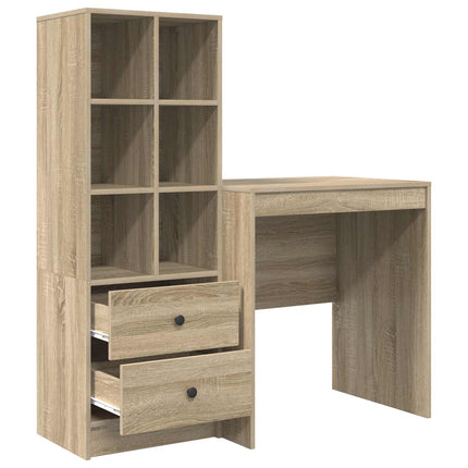 Skrivbord med låda med hylla med lagring 2 pcs Sonoma-ek