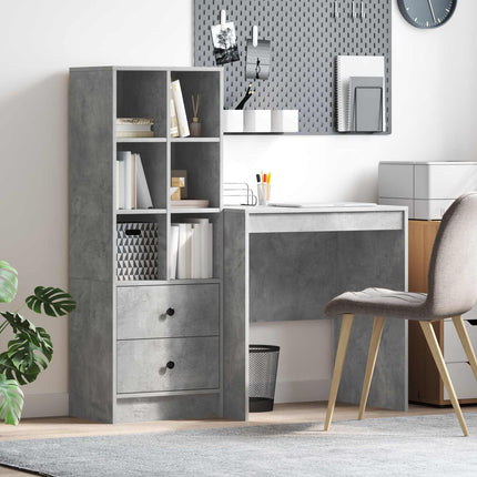 Skrivbord med låda med hylla med lagring 2 pcs Betonggrå