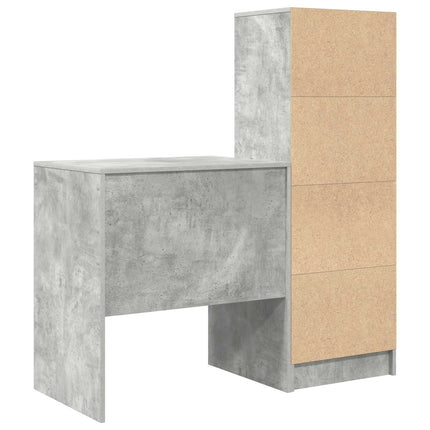 Skrivbord med låda med hylla med lagring 2 pcs Betonggrå