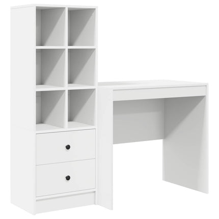 Skrivbord med låda med hylla med lagring 2 pcs Vit