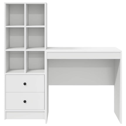 Skrivbord med låda med hylla med lagring 2 pcs Vit