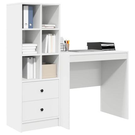 Skrivbord med låda med hylla med lagring 2 pcs Vit